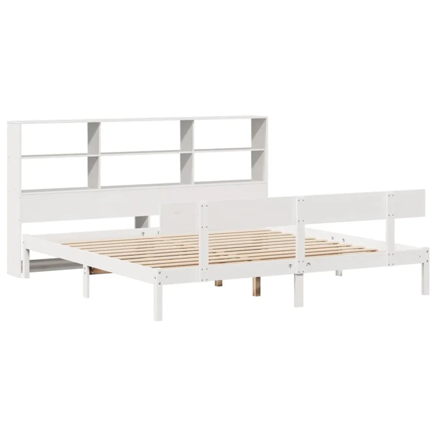Lit bibliothèque sans matelas blanc 180x200 cm bois pin massif - 3