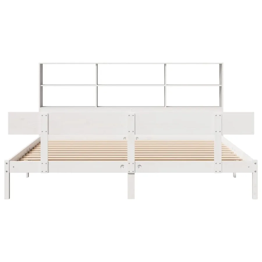 Lit bibliothèque sans matelas blanc 180x200 cm bois pin massif - 4