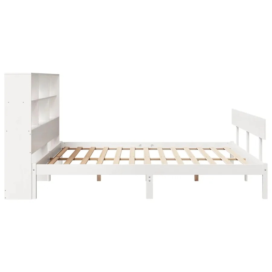 Lit bibliothèque sans matelas blanc 180x200 cm bois pin massif - 7