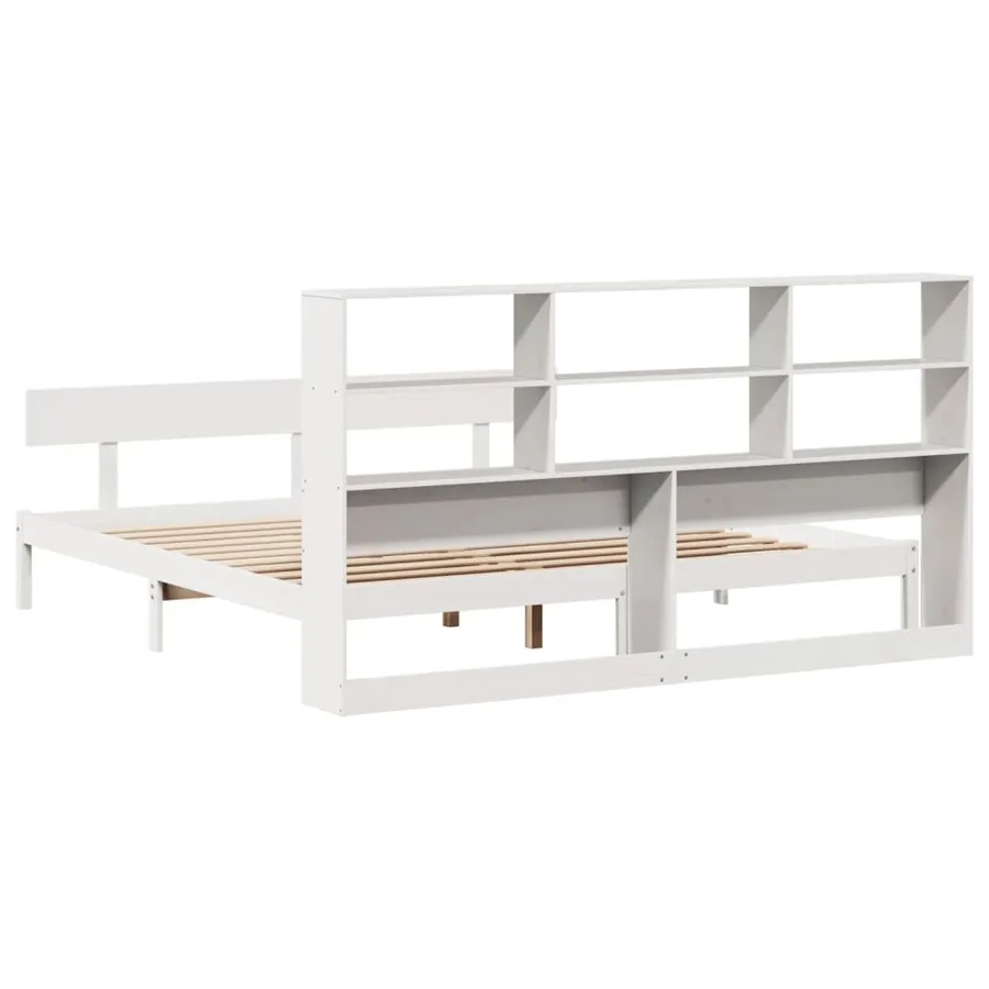 Lit bibliothèque sans matelas blanc 180x200 cm bois pin massif - 8