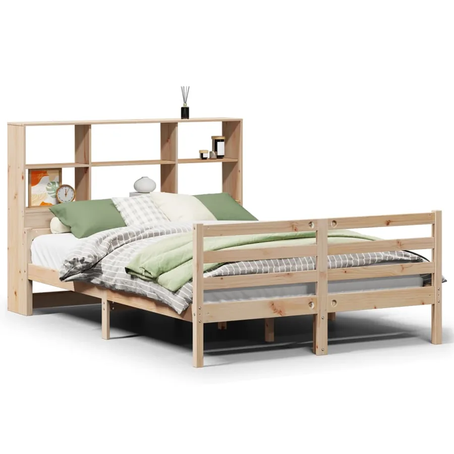 Lit bibliothèque sans matelas 140x190 cm bois de pin massif - 2