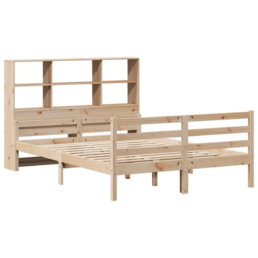 Lit bibliothèque sans matelas 140x190 cm bois de pin massif - 3