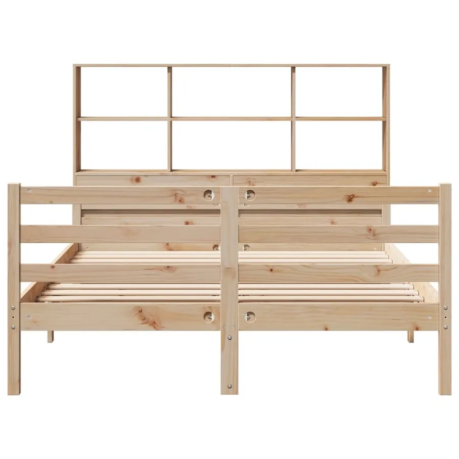 Lit bibliothèque sans matelas 140x190 cm bois de pin massif - 4