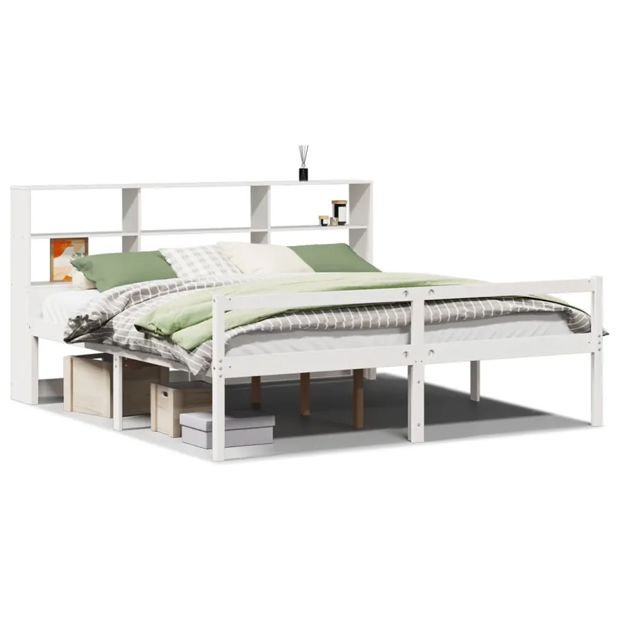 Lit bibliothèque sans matelas blanc 180x200 cm bois pin massif - 2