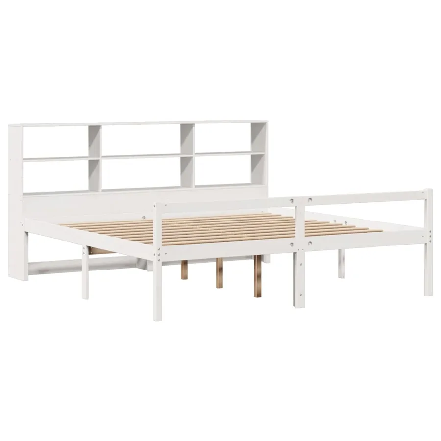 Lit bibliothèque sans matelas blanc 180x200 cm bois pin massif - 3