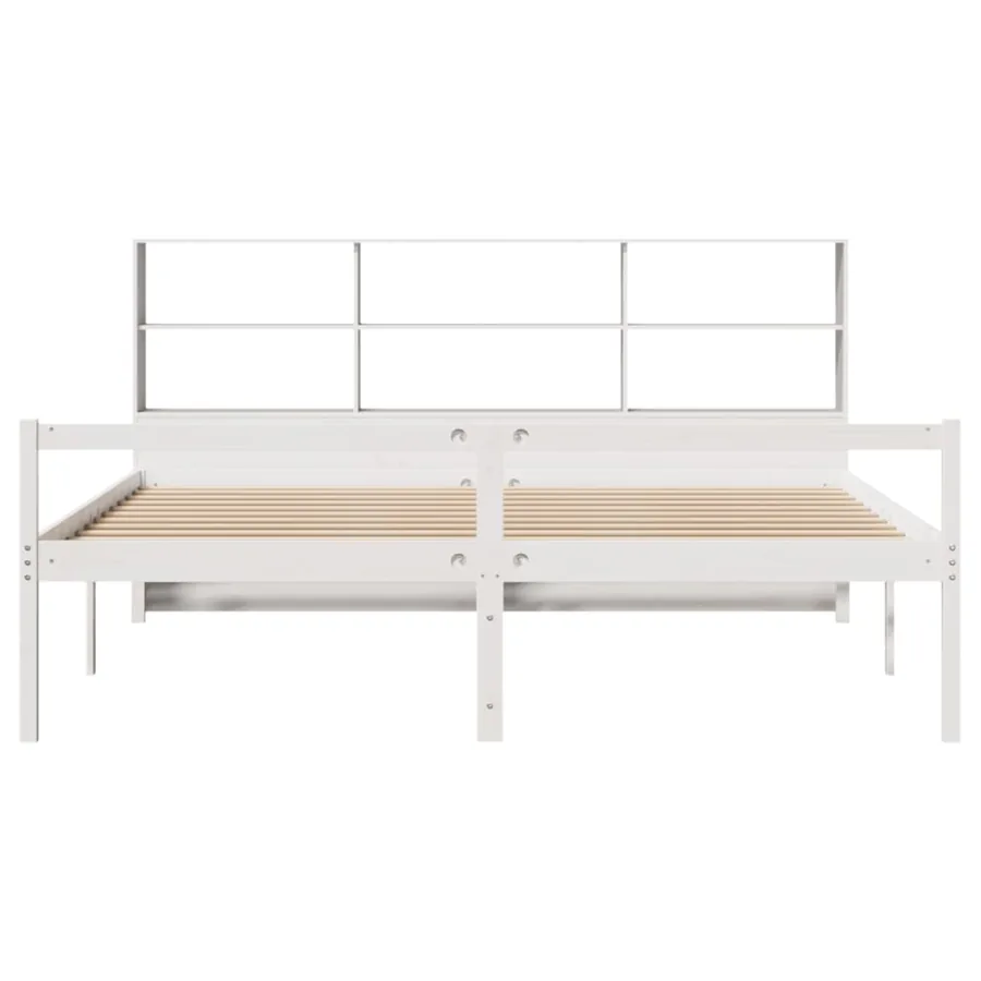 Lit bibliothèque sans matelas blanc 180x200 cm bois pin massif - 4