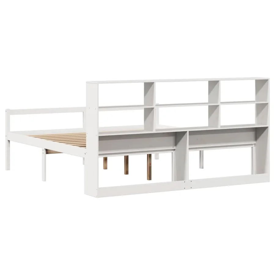 Lit bibliothèque sans matelas blanc 180x200 cm bois pin massif - 6