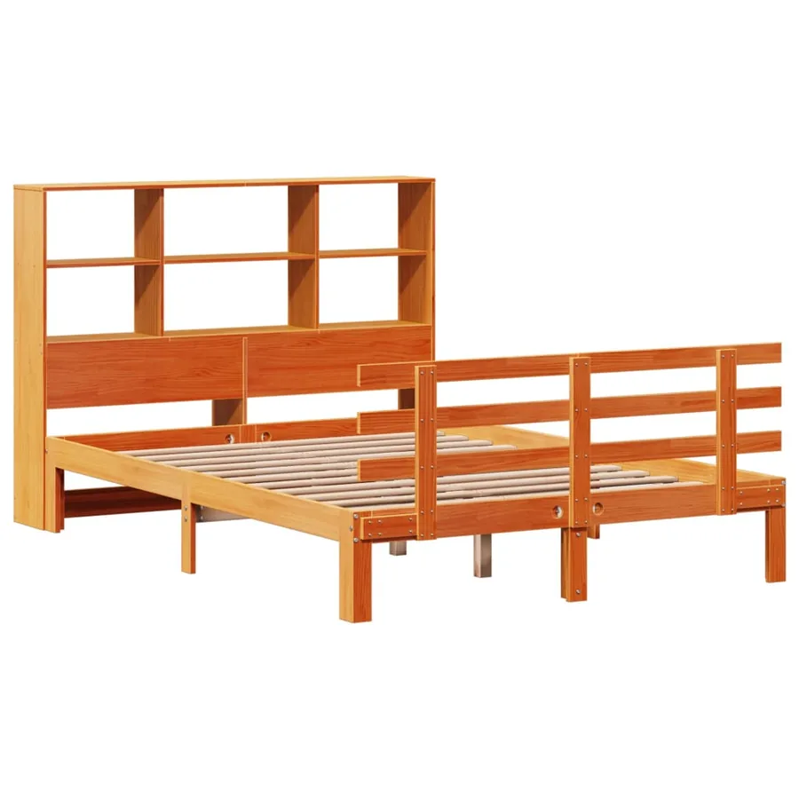 Lit bibliothèque sans matelas cire marron 140x190 cm pin massif - 3