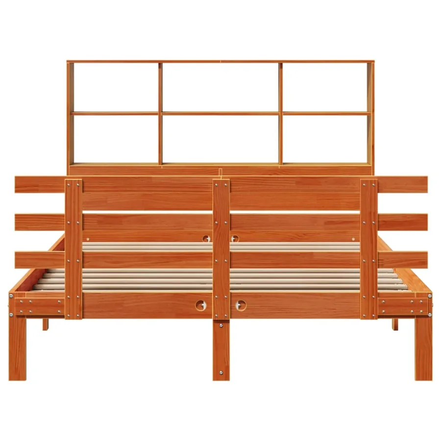 Lit bibliothèque sans matelas cire marron 140x190 cm pin massif - 4