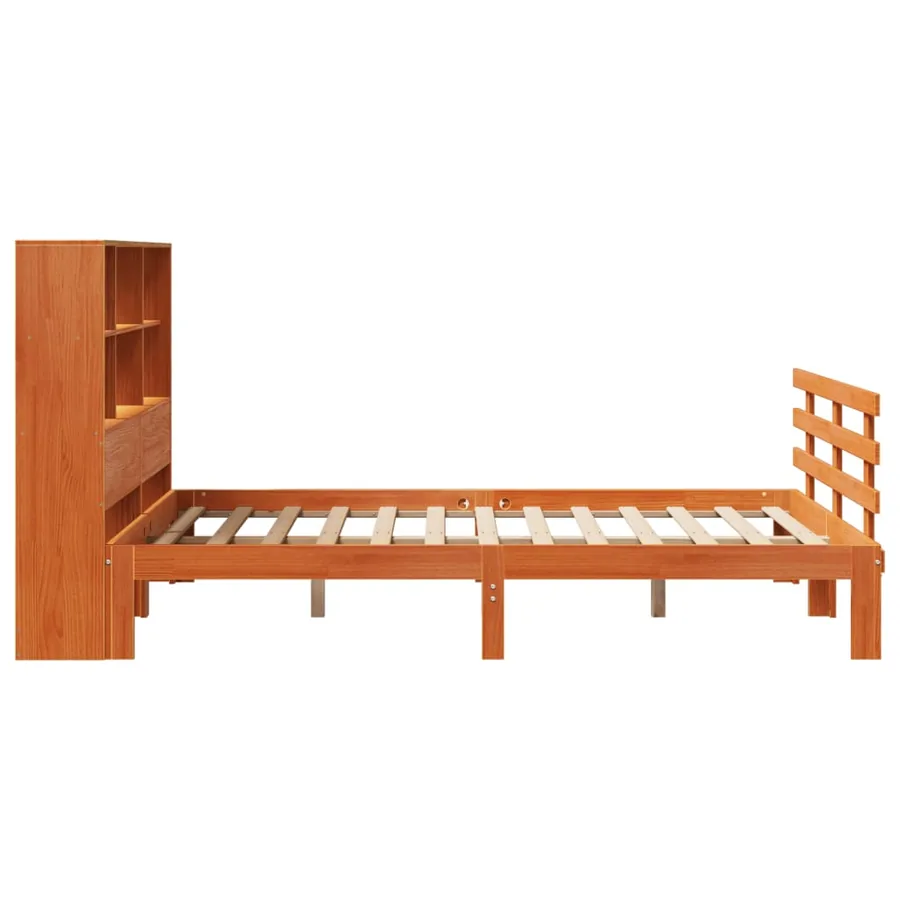 Lit bibliothèque sans matelas cire marron 140x190 cm pin massif - 5