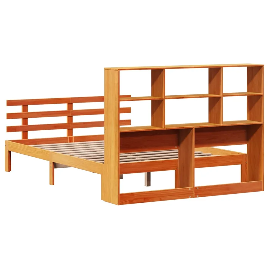 Lit bibliothèque sans matelas cire marron 140x190 cm pin massif - 6