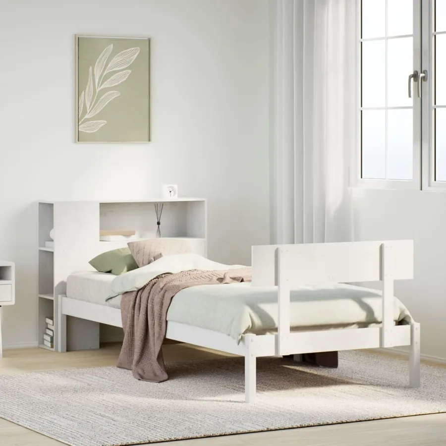 Lit bibliothèque sans matelas blanc 75x190cm bois de pin massif