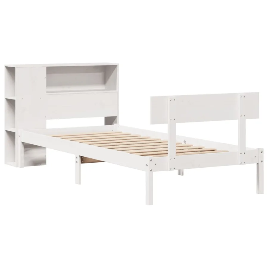 Lit bibliothèque sans matelas blanc 75x190cm bois de pin massif - 3