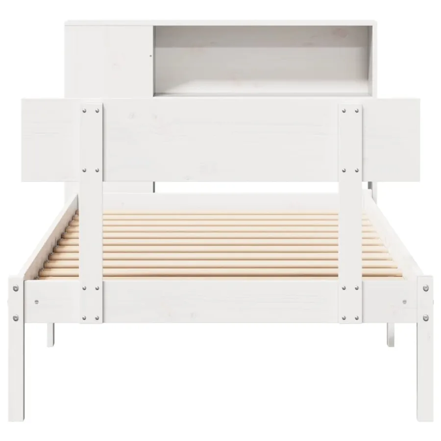 Lit bibliothèque sans matelas blanc 75x190cm bois de pin massif - 4