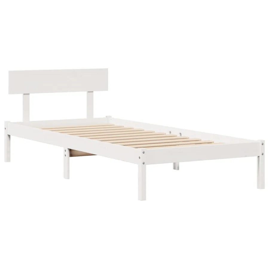 Lit bibliothèque sans matelas blanc 75x190cm bois de pin massif - 5