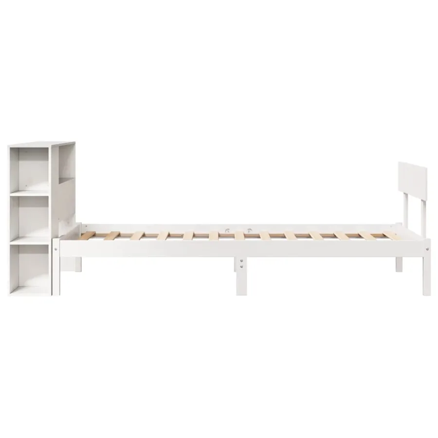 Lit bibliothèque sans matelas blanc 75x190cm bois de pin massif - 7