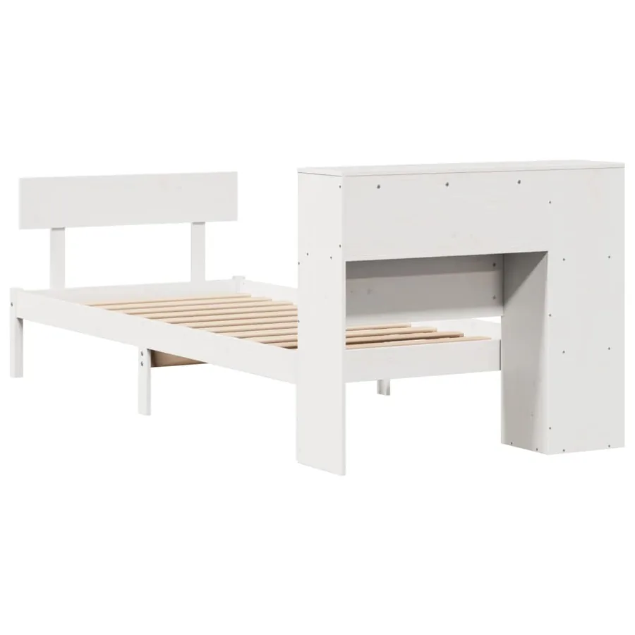 Lit bibliothèque sans matelas blanc 75x190cm bois de pin massif - 8