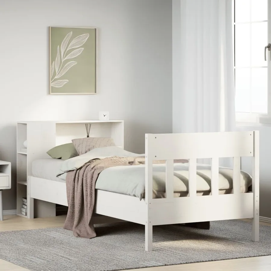 Lit bibliothèque sans matelas blanc 75x190cm bois de pin massif