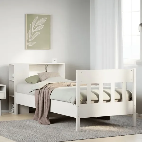 Lit bibliothèque sans matelas blanc 75x190cm bois de pin massif