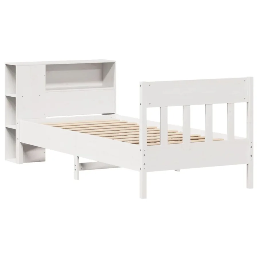 Lit bibliothèque sans matelas blanc 75x190cm bois de pin massif - 3