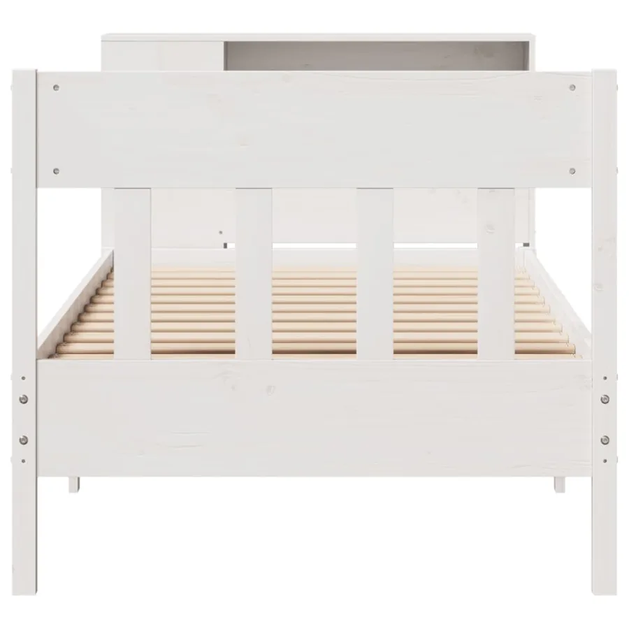 Lit bibliothèque sans matelas blanc 75x190cm bois de pin massif - 4