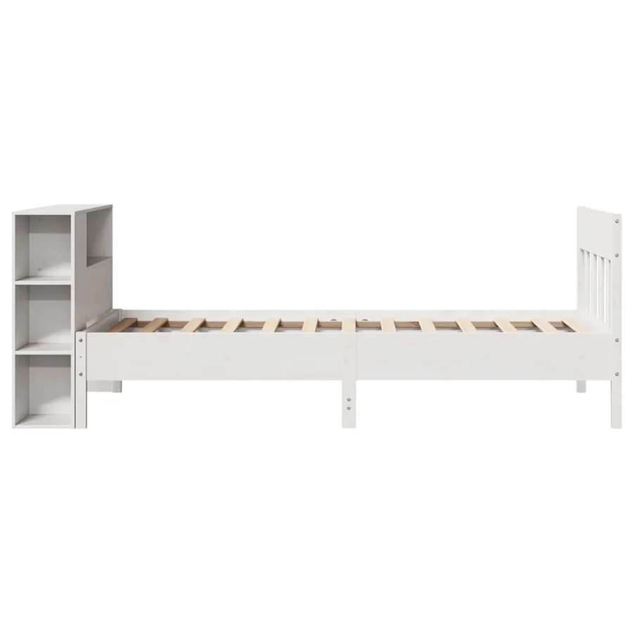 Lit bibliothèque sans matelas blanc 75x190cm bois de pin massif - 5