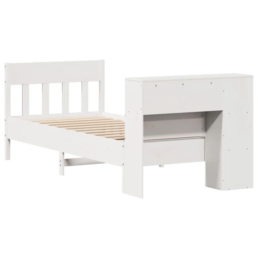 Lit bibliothèque sans matelas blanc 75x190cm bois de pin massif - 6
