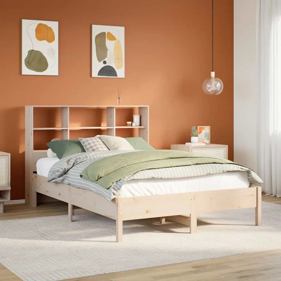 Lit bibliothèque sans matelas 140x190 cm bois de pin massif