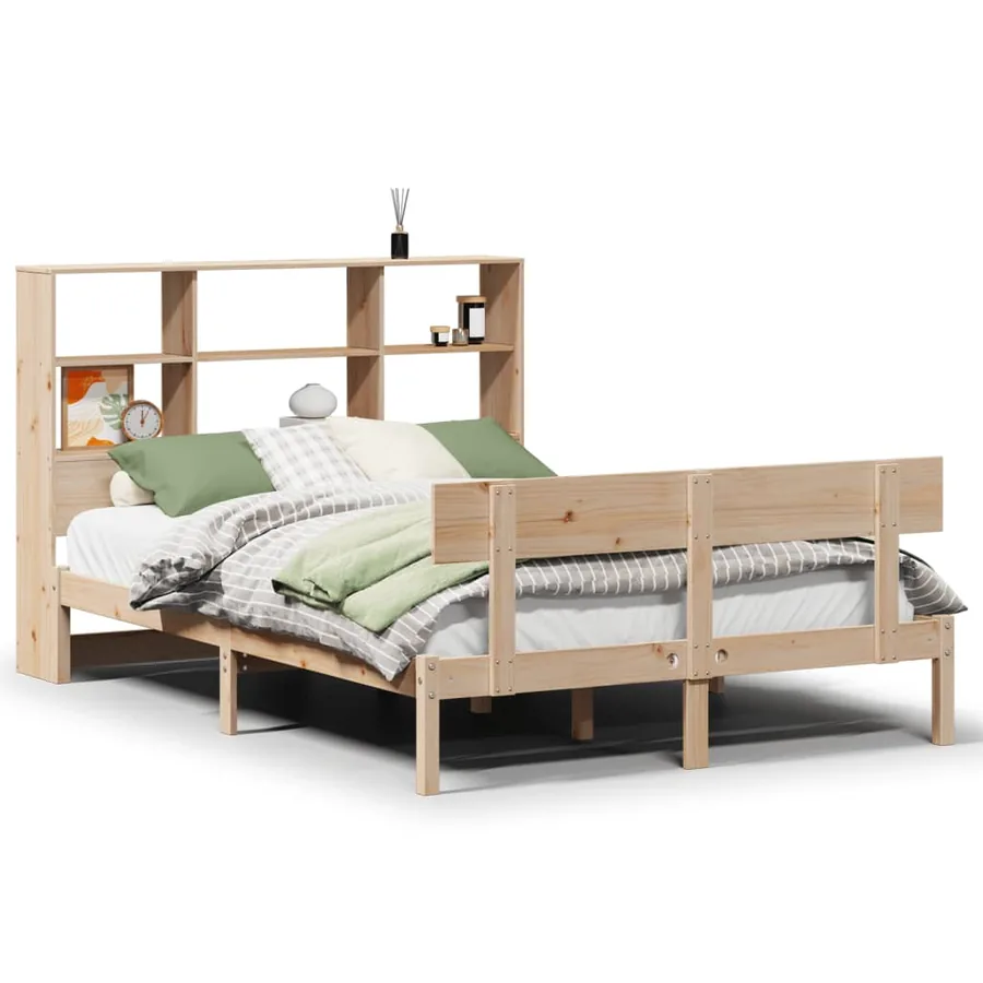 Lit bibliothèque sans matelas 140x200 cm bois massif de pin - 2