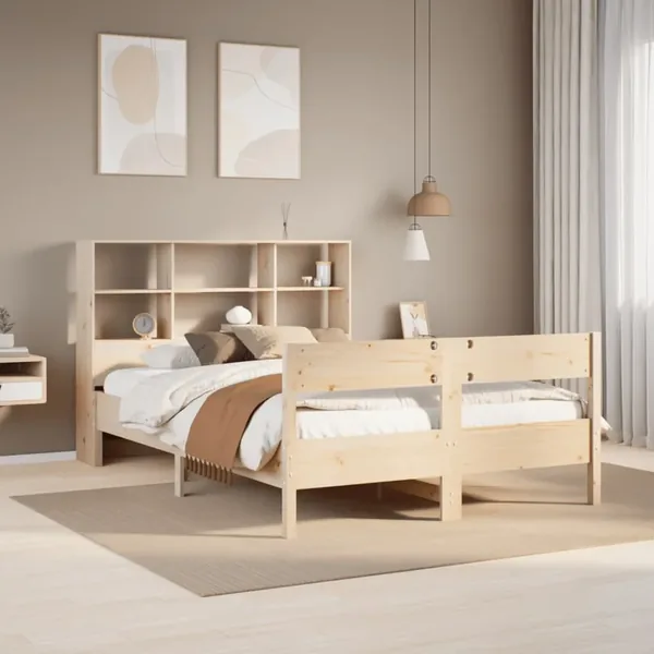 Lit bibliothèque sans matelas 140x200 cm bois massif de pin
