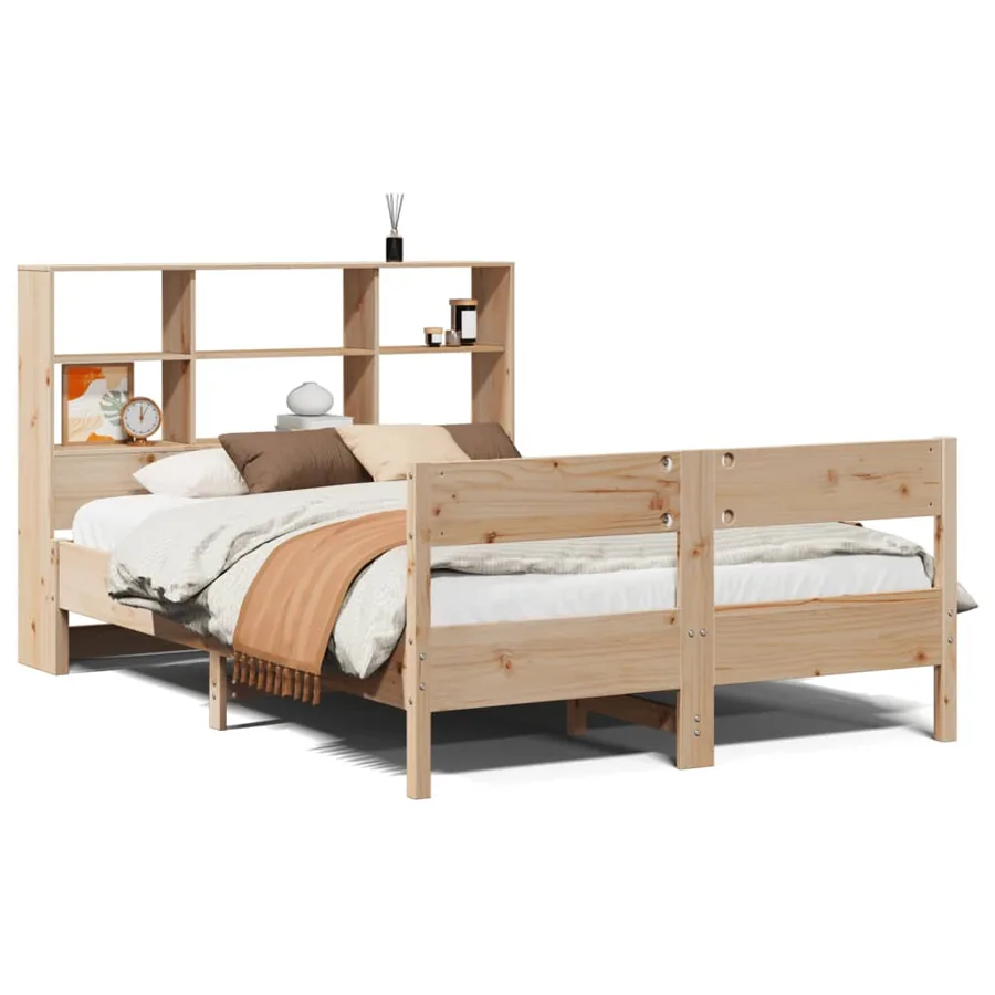 Lit bibliothèque sans matelas 140x200 cm bois massif de pin - 2