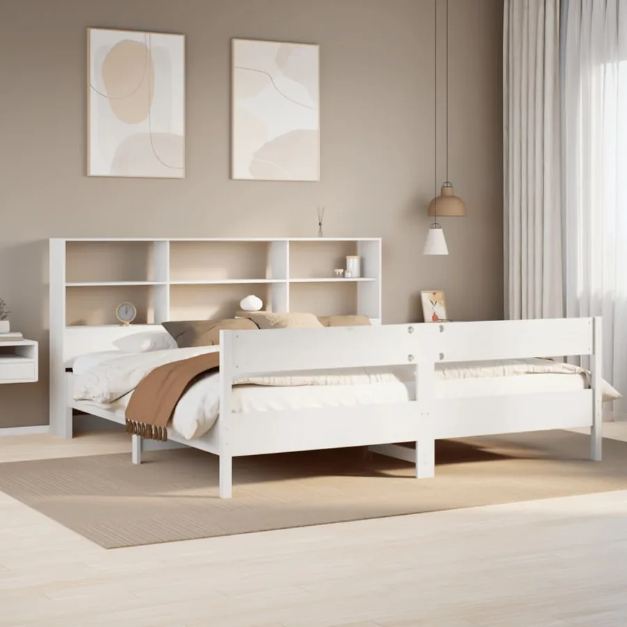 Lit bibliothèque sans matelas blanc 180x200 cm bois pin massif