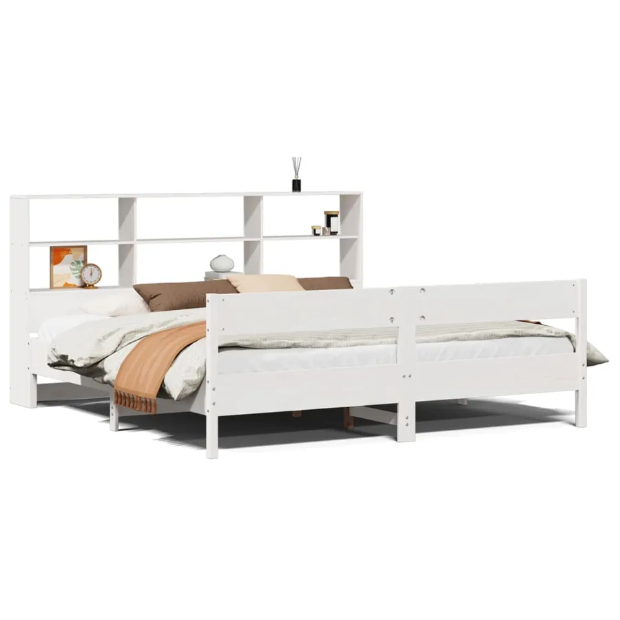 Lit bibliothèque sans matelas blanc 180x200 cm bois pin massif - 2