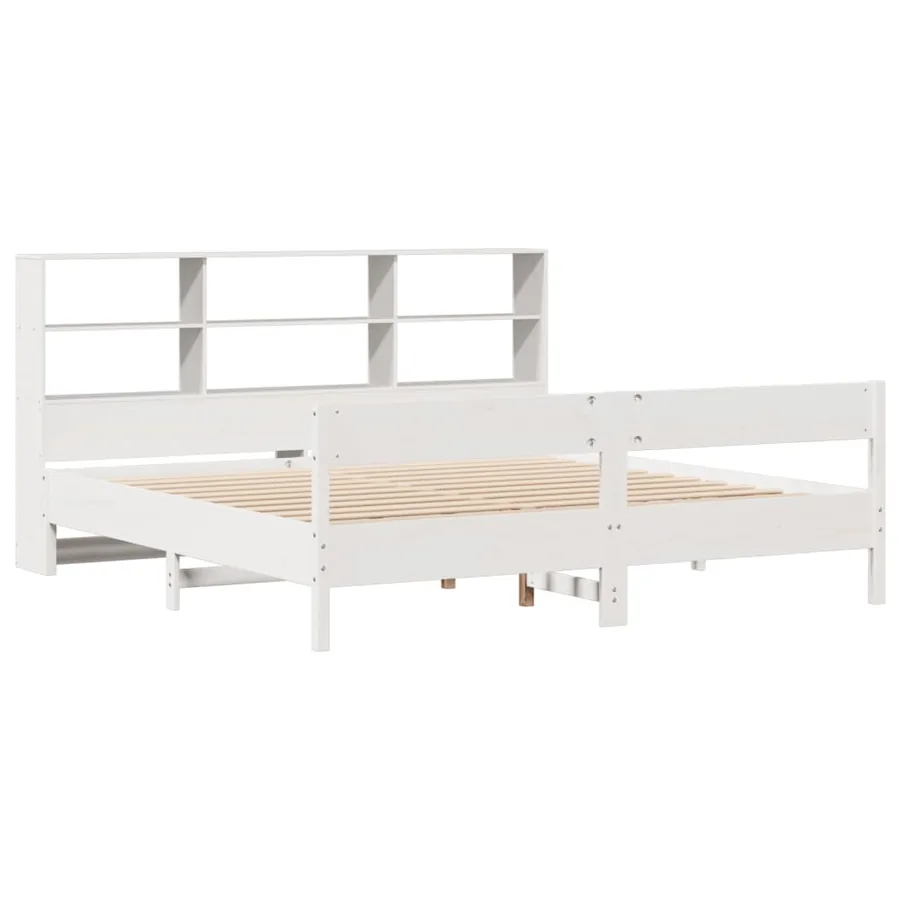Lit bibliothèque sans matelas blanc 180x200 cm bois pin massif - 3