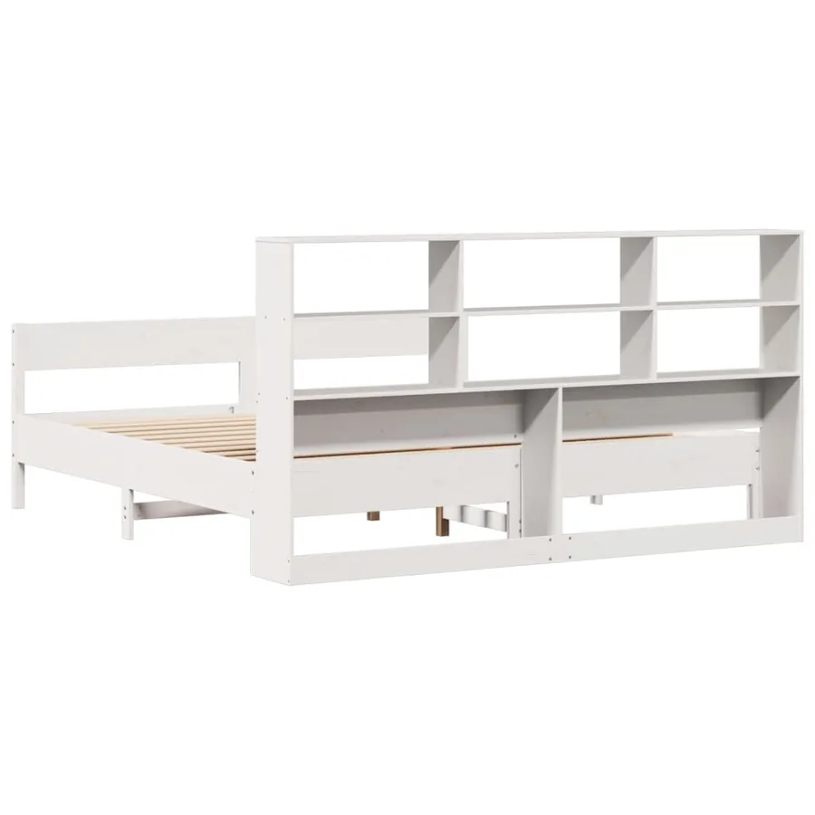 Lit bibliothèque sans matelas blanc 180x200 cm bois pin massif - 6