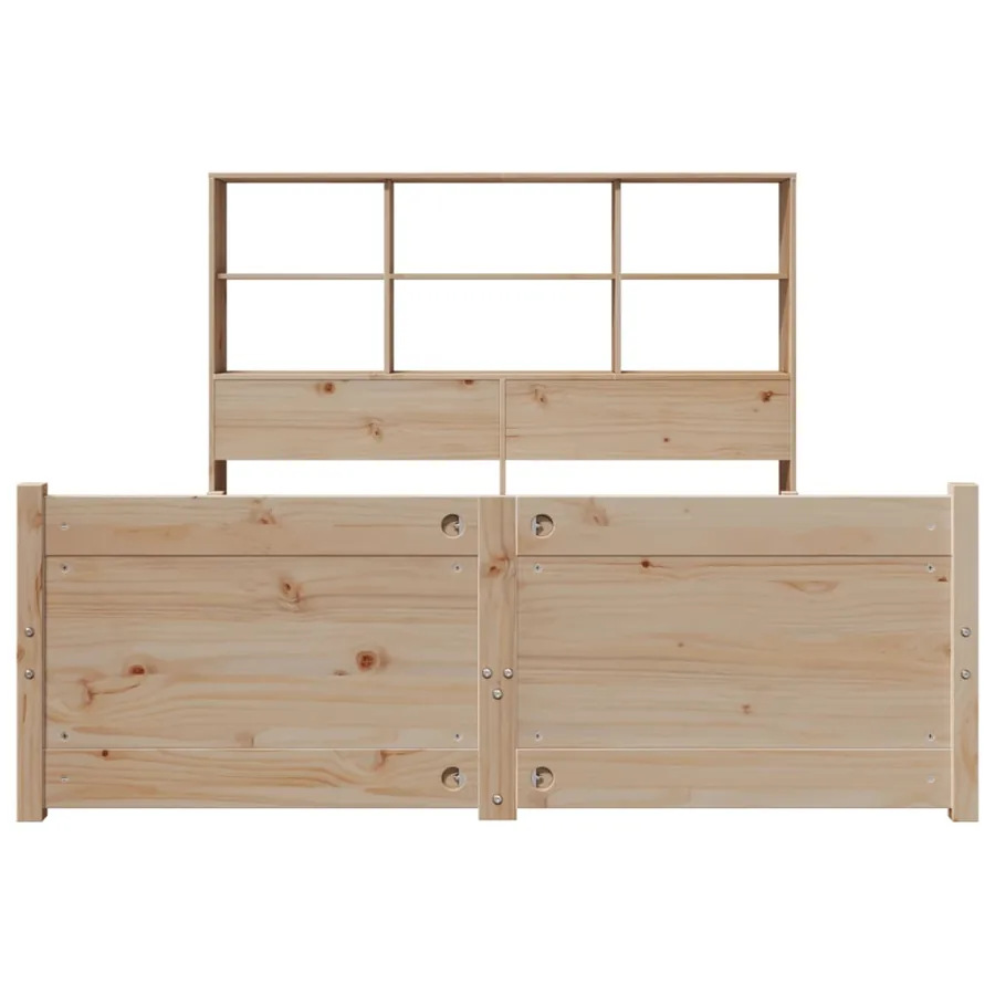 Lit bibliothèque sans matelas 140x190 cm bois de pin massif - 4