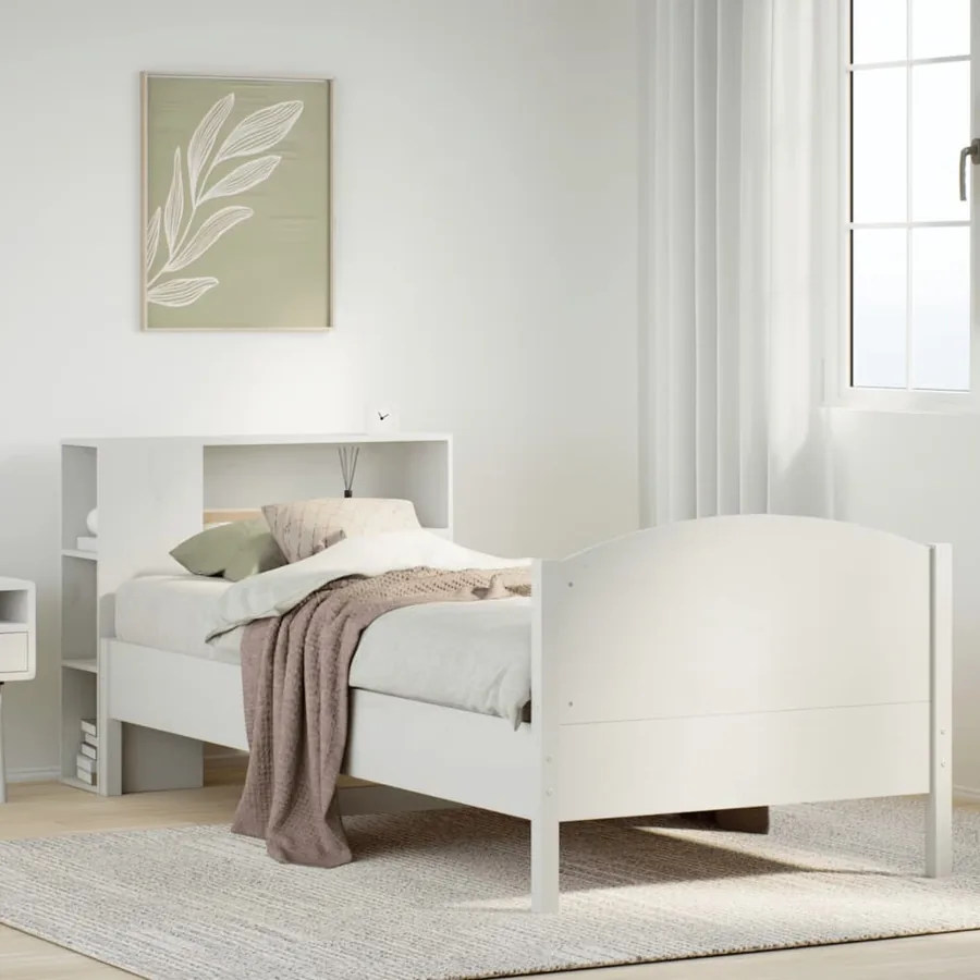 Lit bibliothèque sans matelas blanc 75x190cm bois de pin massif