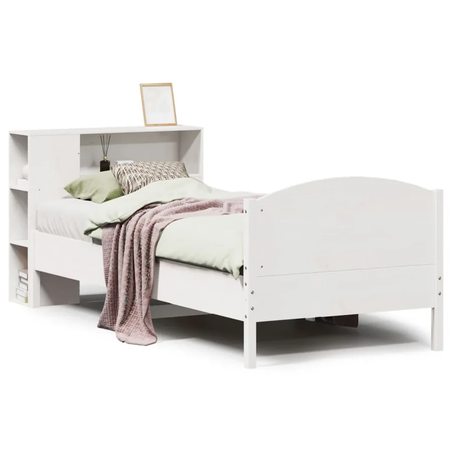 Lit bibliothèque sans matelas blanc 75x190cm bois de pin massif - 2