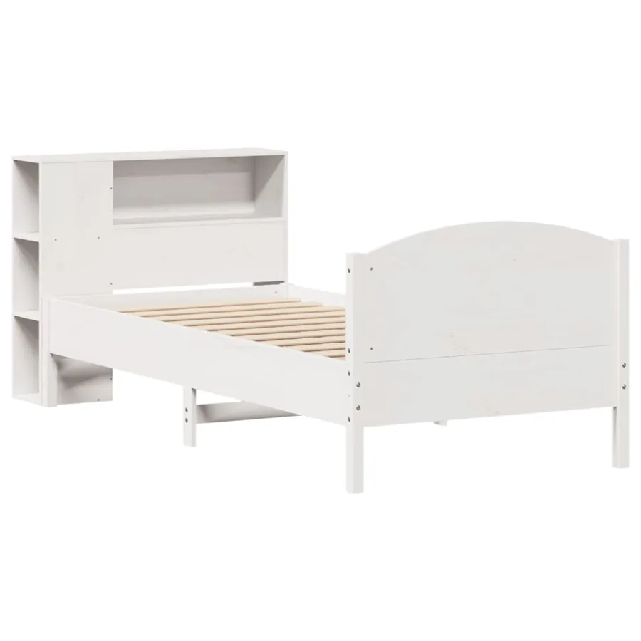 Lit bibliothèque sans matelas blanc 75x190cm bois de pin massif - 3