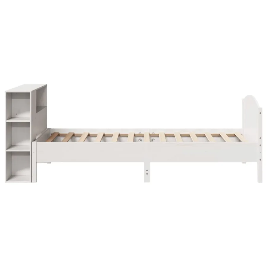 Lit bibliothèque sans matelas blanc 75x190cm bois de pin massif - 5