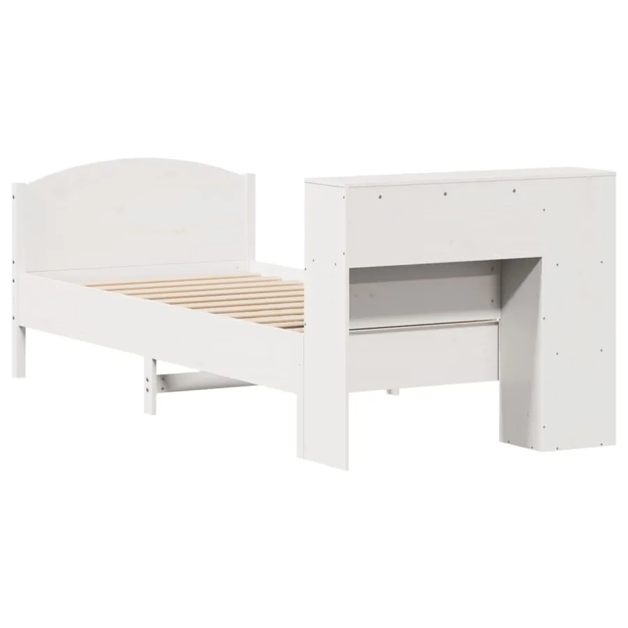 Lit bibliothèque sans matelas blanc 75x190cm bois de pin massif - 6