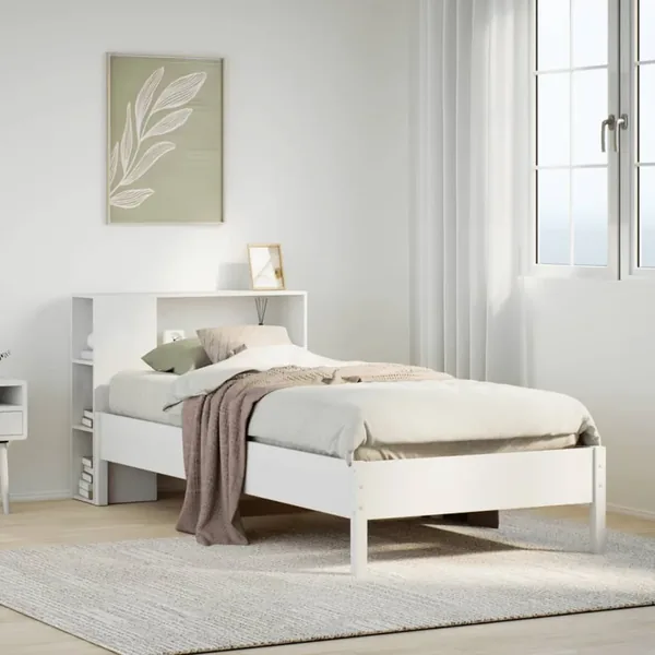 Lit bibliothèque sans matelas blanc 75x190cm bois de pin massif