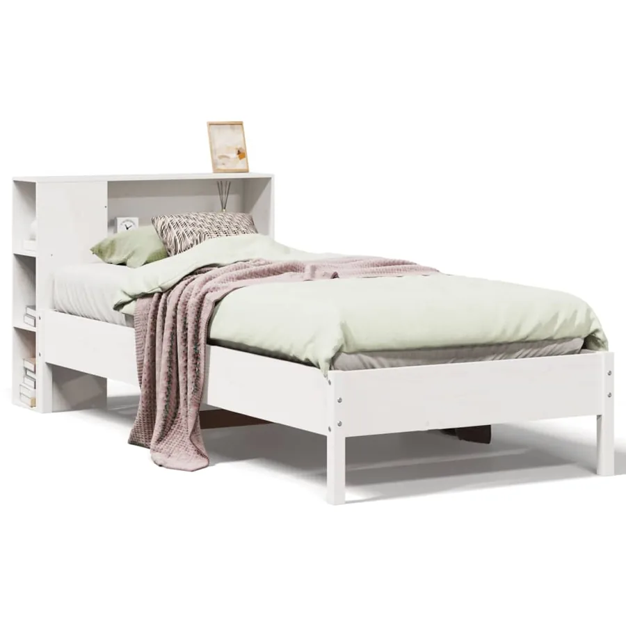 Lit bibliothèque sans matelas blanc 75x190cm bois de pin massif - 2