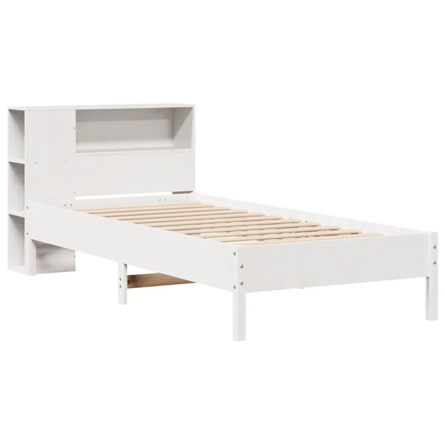 Lit bibliothèque sans matelas blanc 75x190cm bois de pin massif - 3