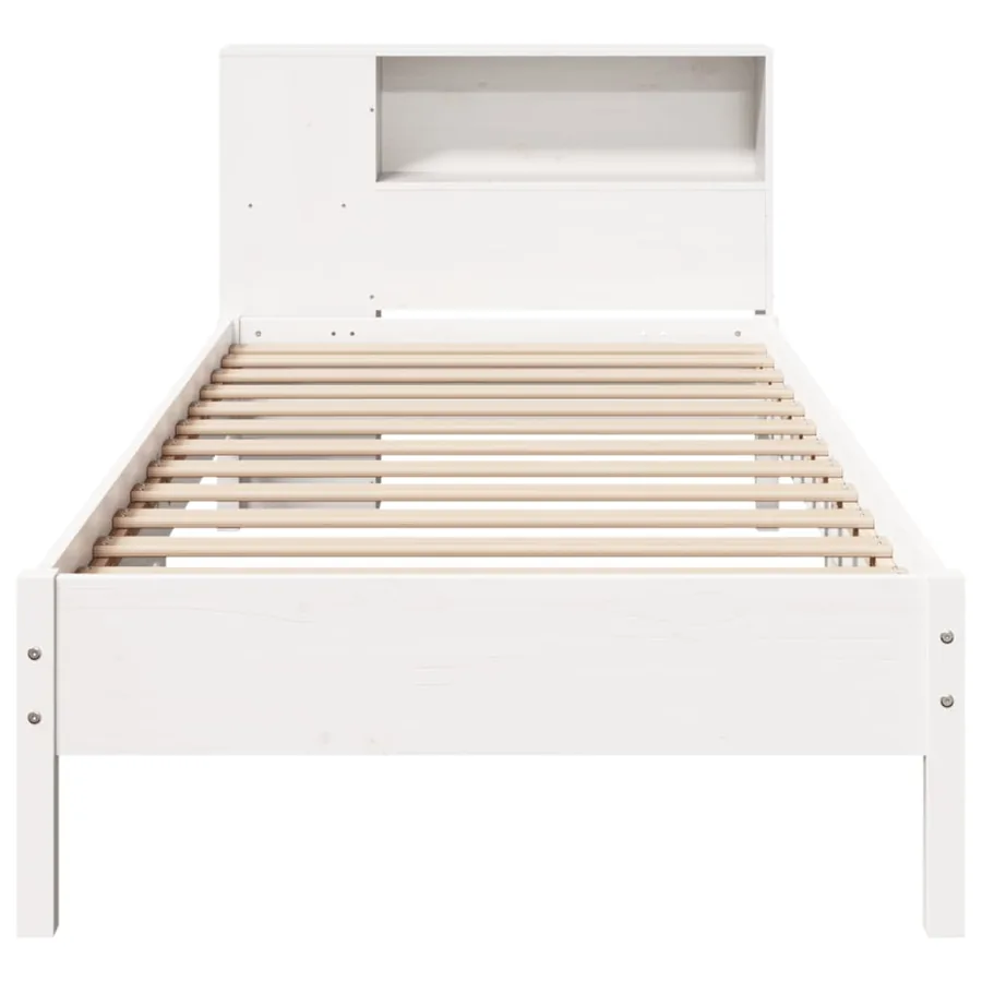 Lit bibliothèque sans matelas blanc 75x190cm bois de pin massif - 4