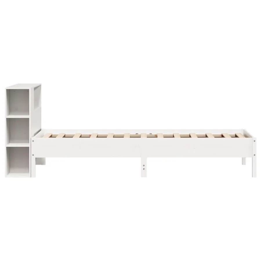 Lit bibliothèque sans matelas blanc 75x190cm bois de pin massif - 5