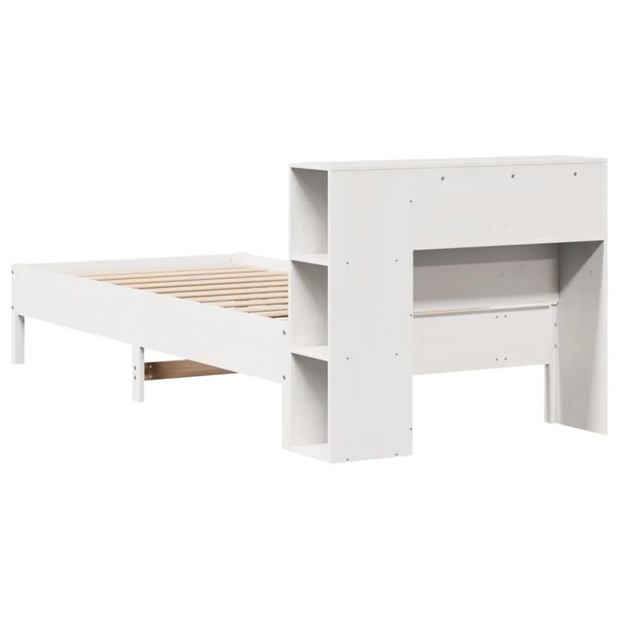 Lit bibliothèque sans matelas blanc 75x190cm bois de pin massif - 6