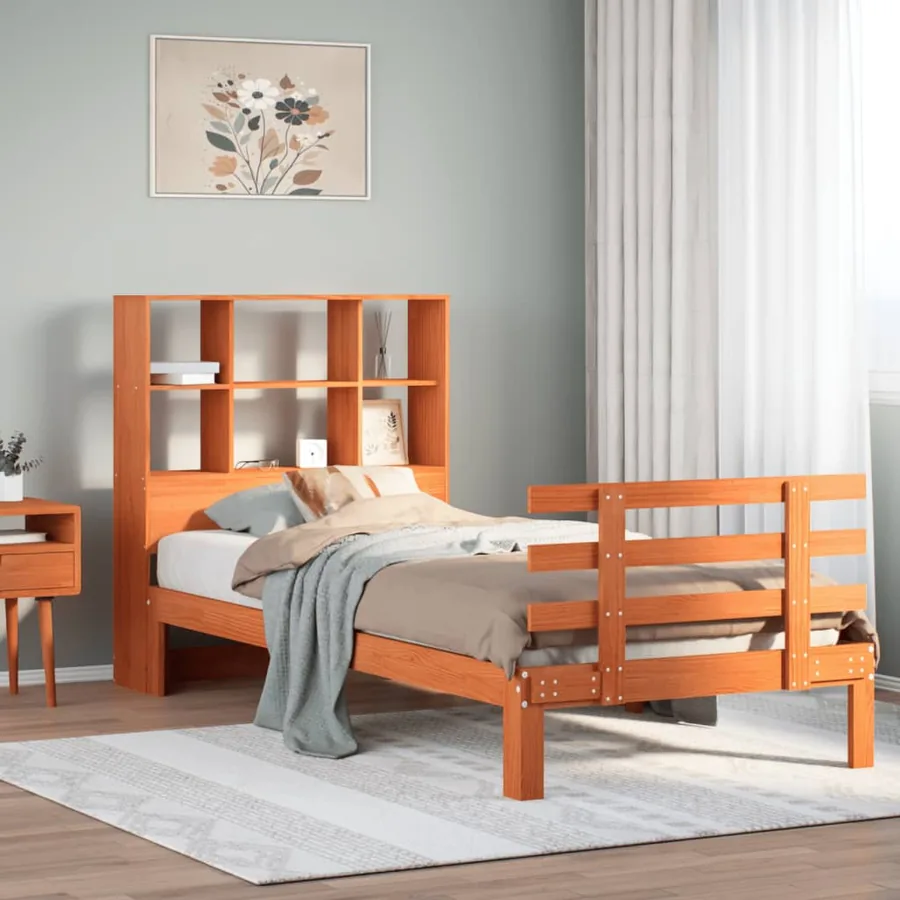 Lit bibliothèque sans matelas cire marron 100x200 cm pin massif