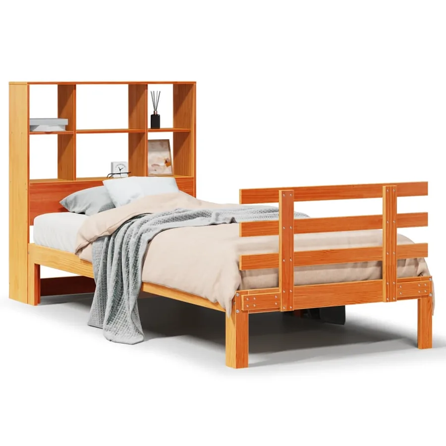 Lit bibliothèque sans matelas cire marron 100x200 cm pin massif - 2
