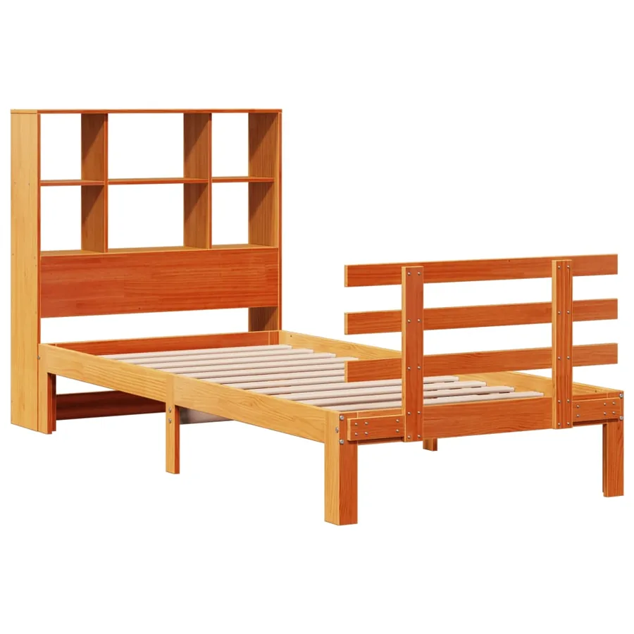 Lit bibliothèque sans matelas cire marron 100x200 cm pin massif - 3